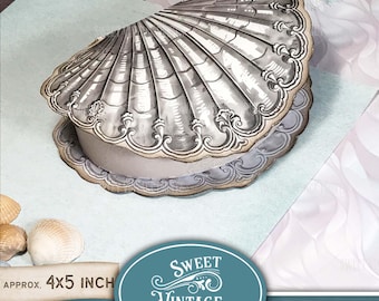 Caja de vieira imprimible / Caja de regalo DIY / Caja de conchas efímeras / Kit de caja de regalo imprimible / Caja de papel festoneado con descarga digital / Sweetvintageprints