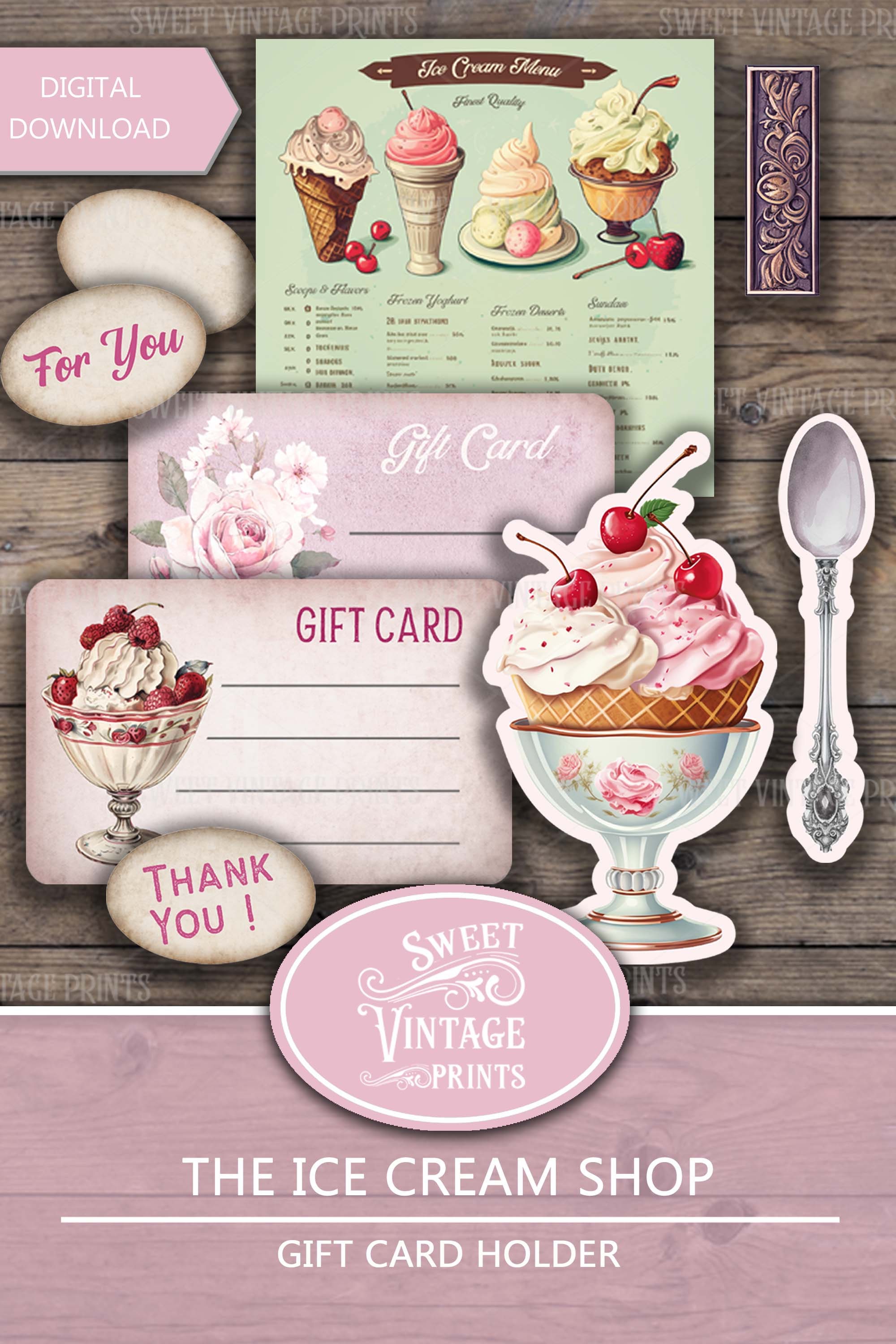 Ice Cream Gift Card Holder Printable | DIY Giftcard Digital Download ...