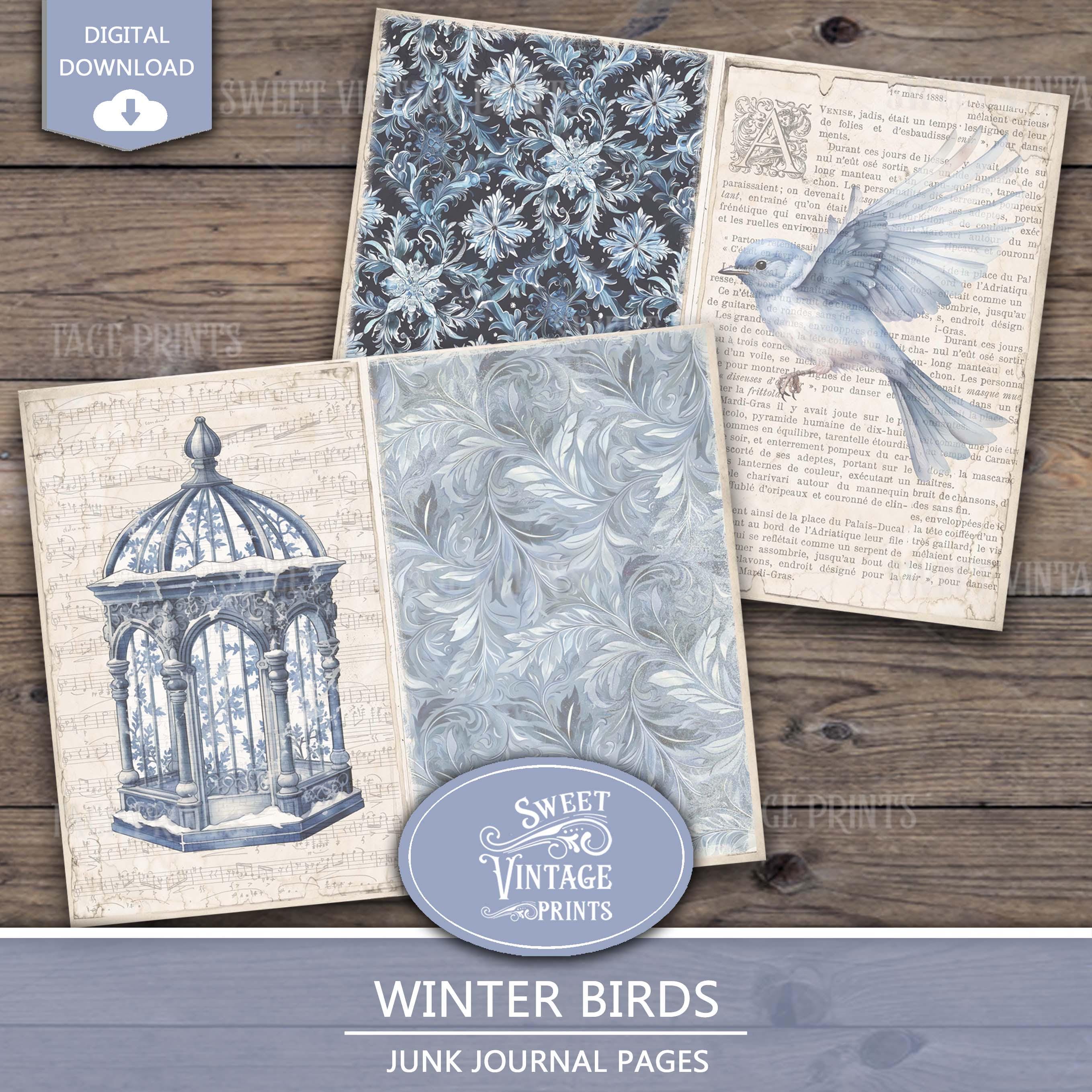 Winter Birds Junk Journal Pages | Blue Winter Printables | Vintage ...