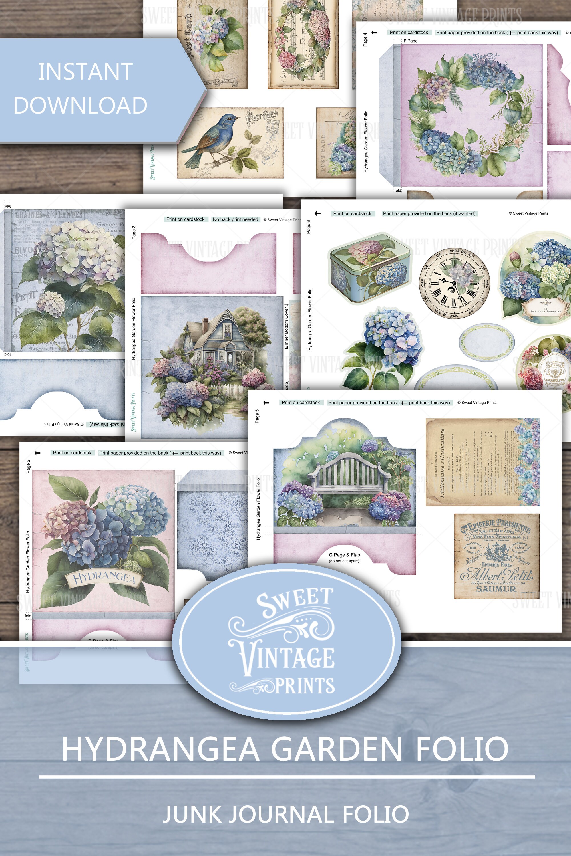 Junk Journal Folio Kit Hydrangea, Printable Folio, Hydrangea Folio ...
