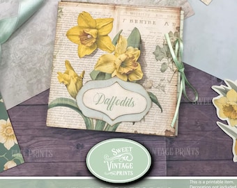 Vintage Daffodil Folio, Spring Junk Journal, Daffodil Ephemera, Daffodil Junk Journal Kit, Junk Journal Folio Kit, Flower Folio No 1 dfd