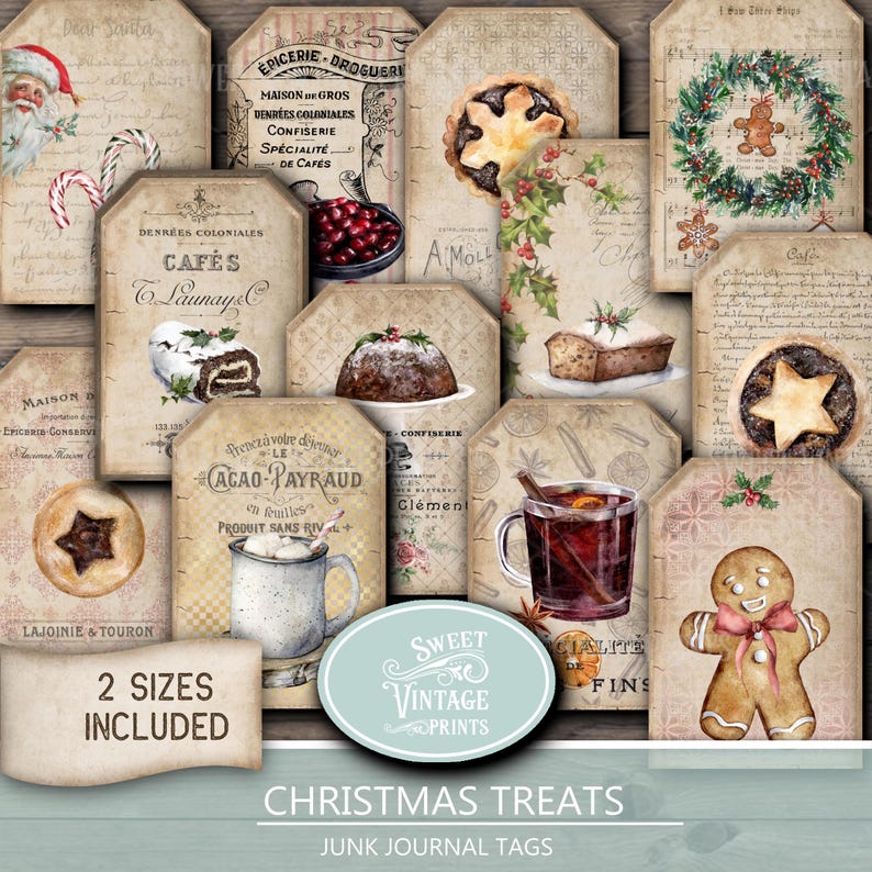 Christmas Treats Tags | Vintage Holiday Sweets Labels | Christmas Junk Journal Ephemera Digital Download | Sweetvintageprints cht image 1