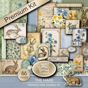 Harens skräpjournalspaket | Digital nedladdning av vintage vårpapper | Påsk-ephemera PDF | Premiumkit för mars 2026 hre bny