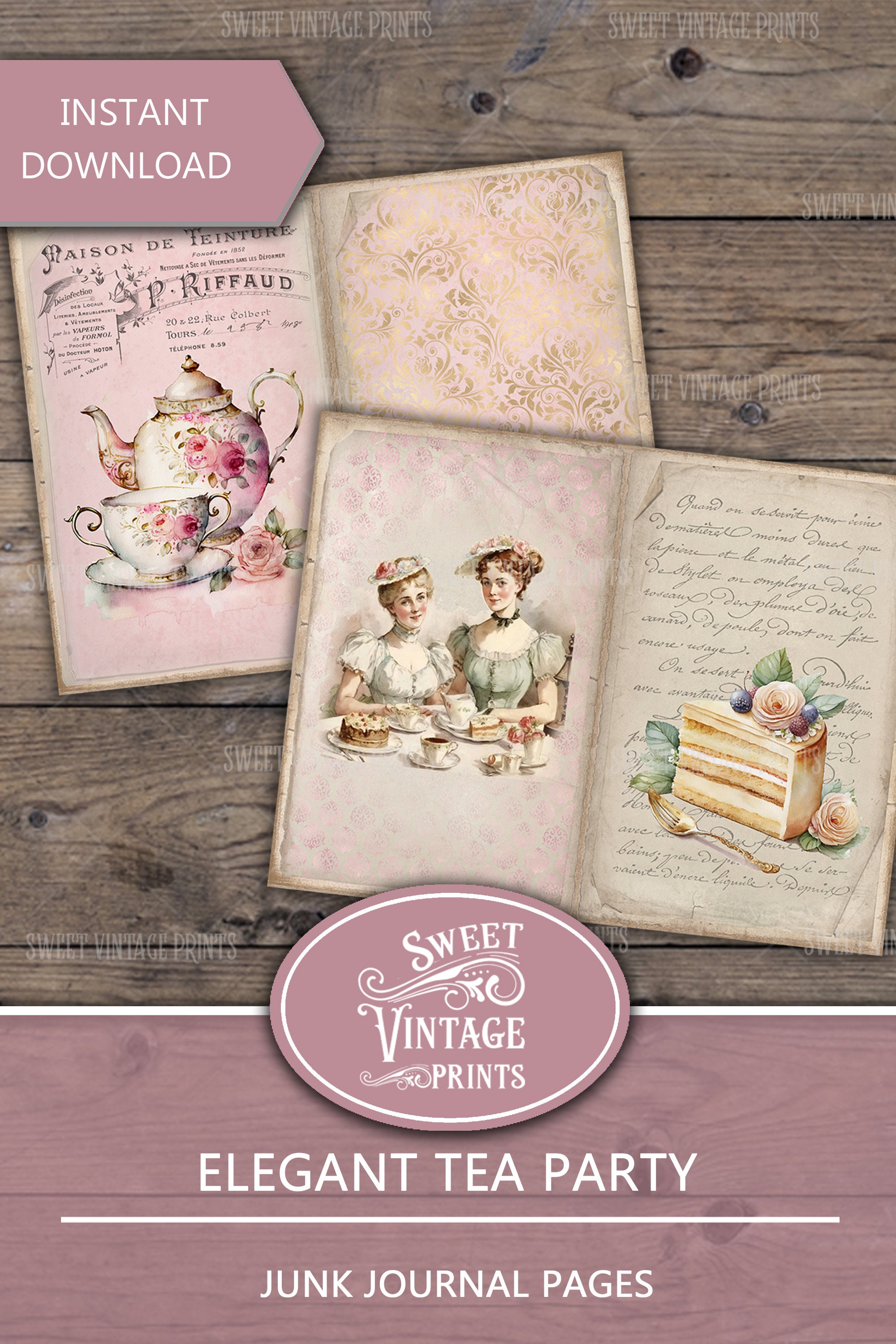 Junk Journal Pages Tea Party Tea Party Journal Vintage Tea Etsy