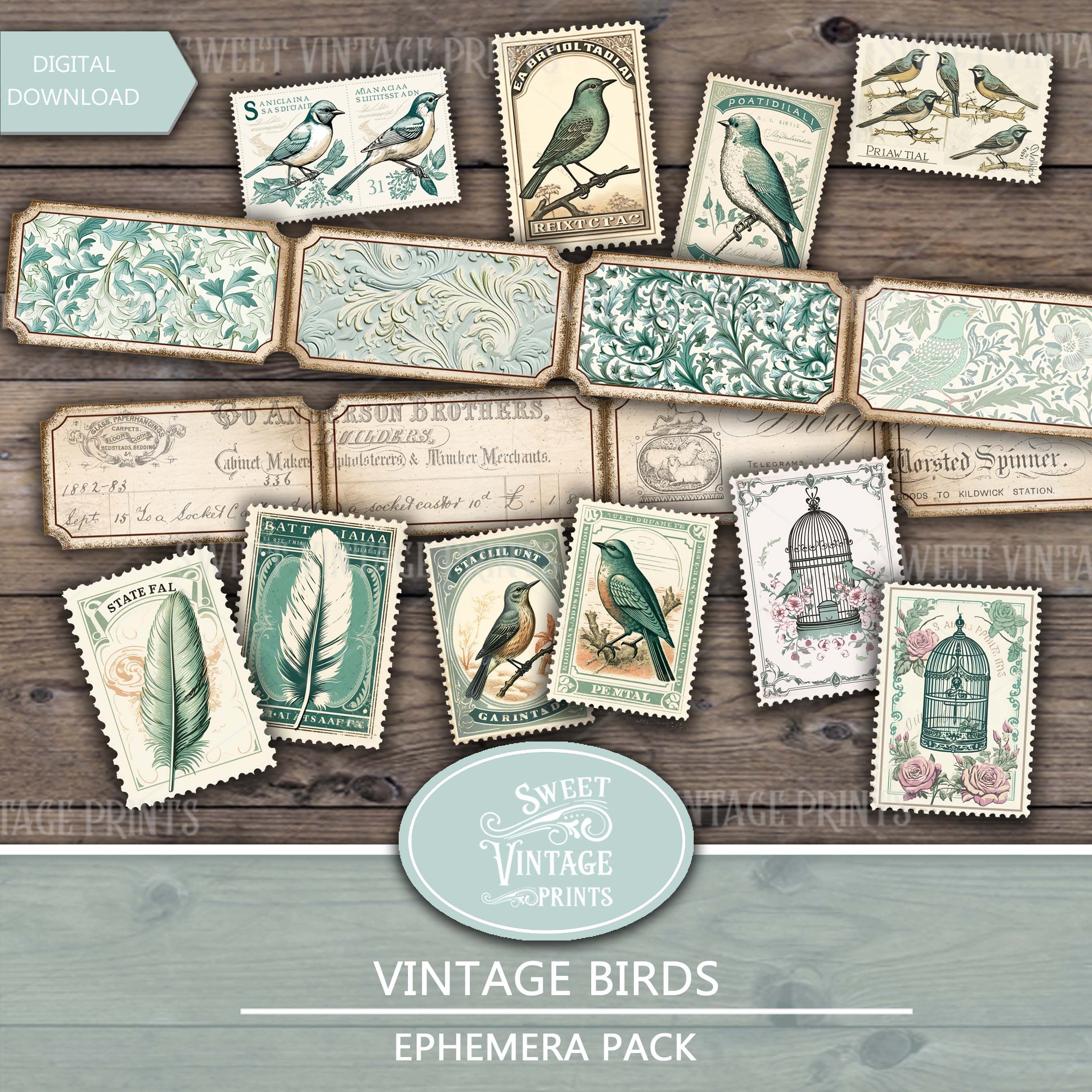 Junk Journal Kit Vintage Birds, Digital Download Bird Junk Journal ...