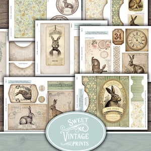 Junk Journal Folio Kit Hare Vintage Easter Printable Folder Rabbits Ephemera Digital Download Sweetvintageprints hre image 9