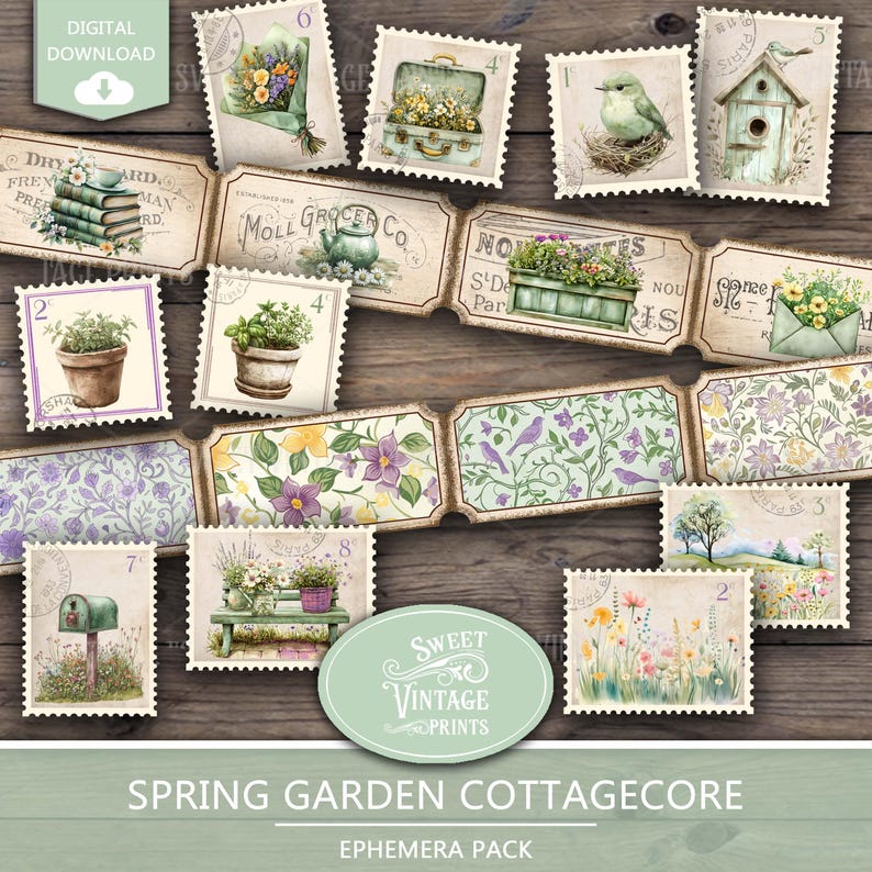 Spring Junk Journal Ephemera | Cottage Printable Tags Labels | Spring ...