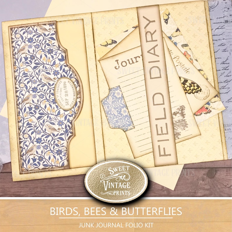 Birds, Bees & Butterflies Printable Folio Kit | Spring Junk Journal ...