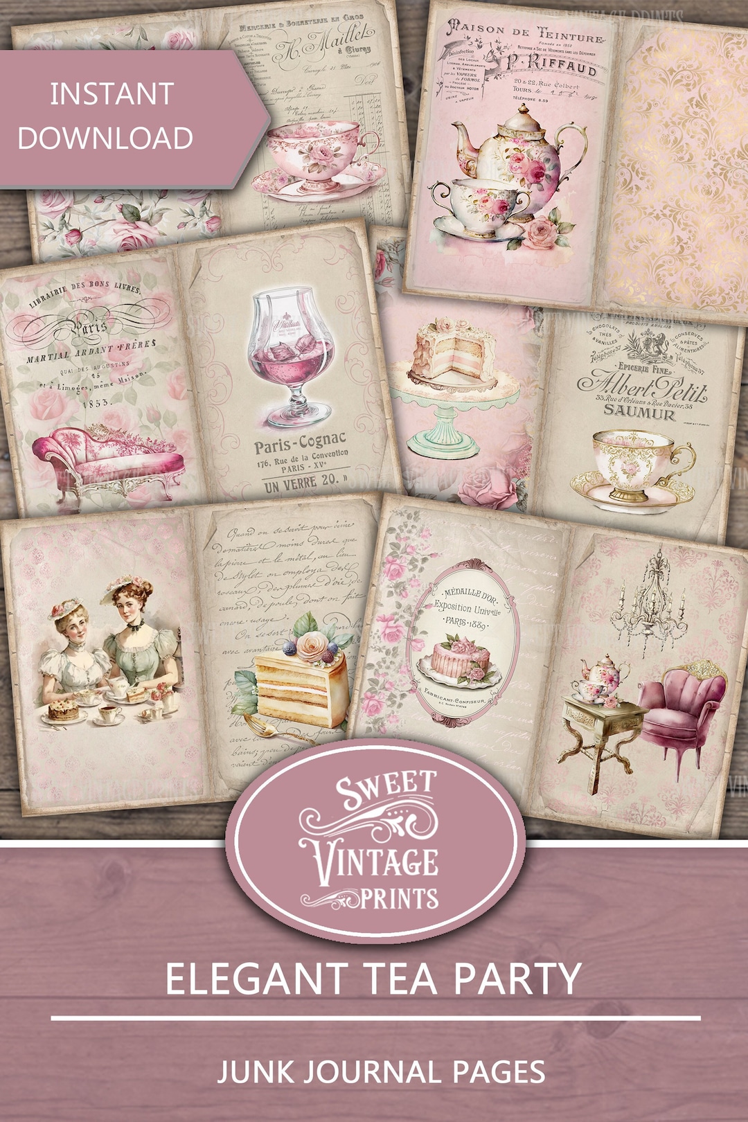 Junk Journal Pages Tea Party, Tea Party Journal, Vintage Tea Journal