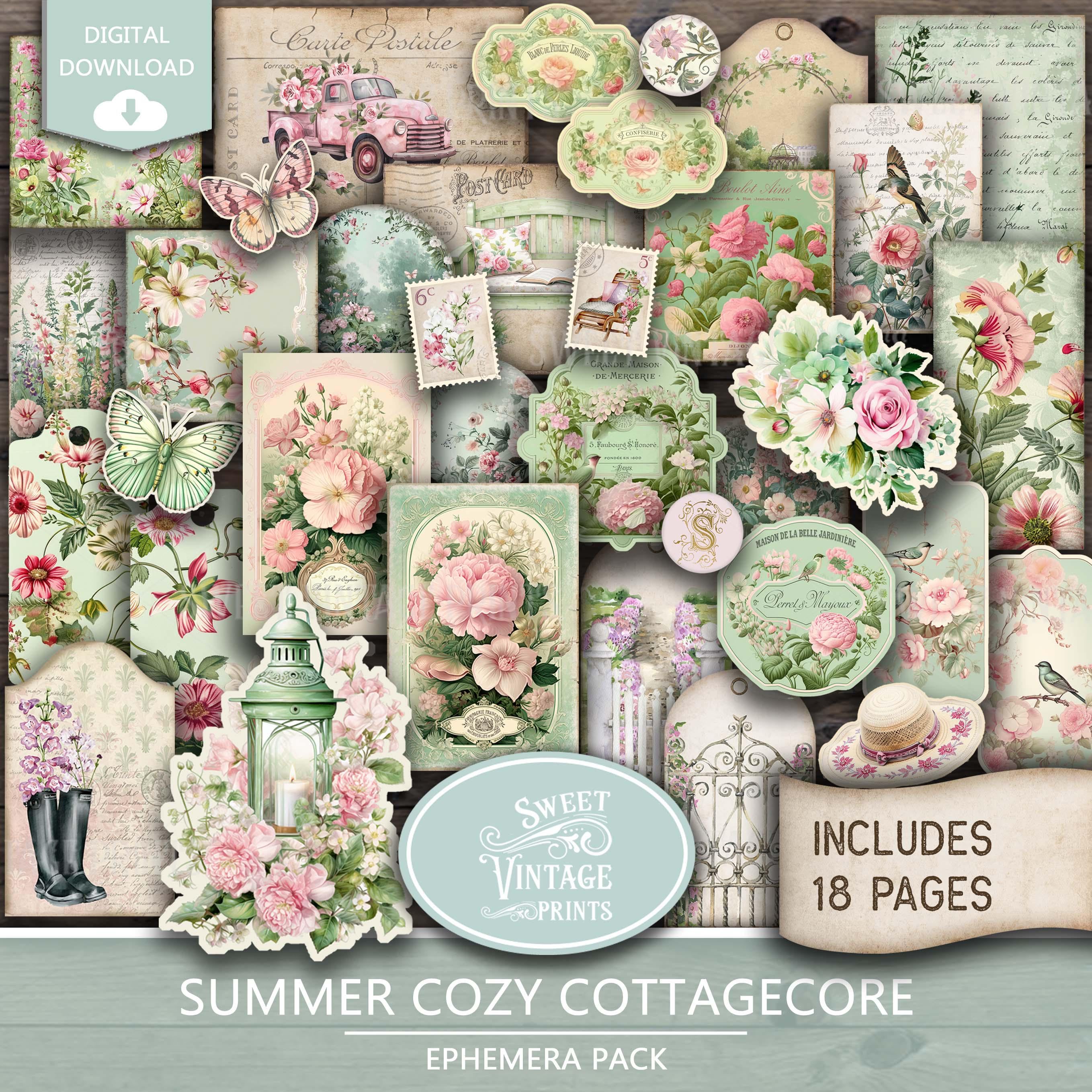 Sommer Junk Journal Ephemera | Vintage Blumenetiketten | Sommer Garten Cottagecore Digitaler Download PDF | Süße vintageprints | sccm