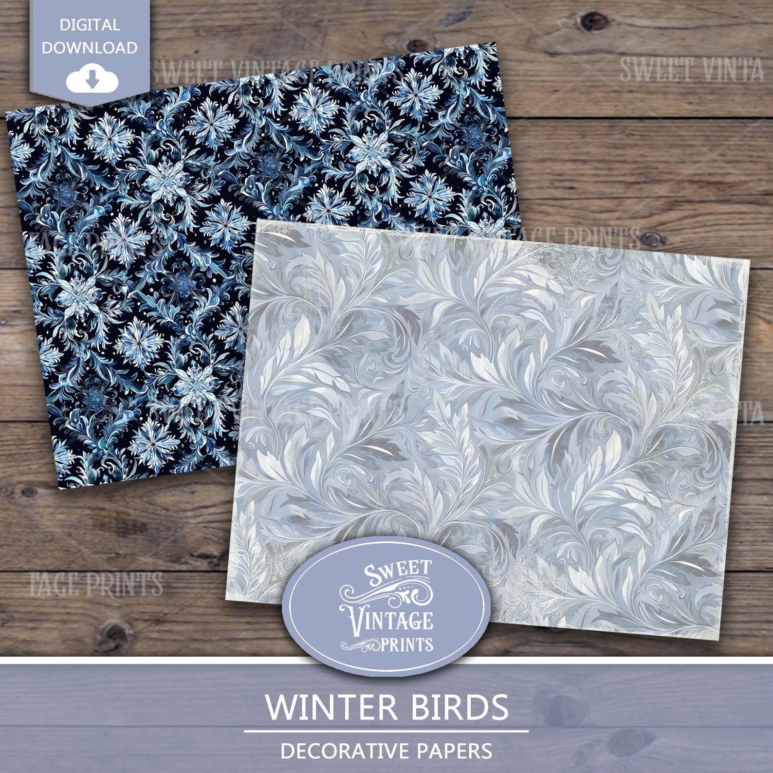 Birds Junk Journal Papers | Winter Digital Paper Pack | Blue Printables ...