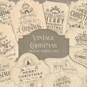 Vintage Weihnachten, Tags, Weihnachtliche Etiketten, Tag Flip, Junk Journal, Ephemera, digital, sofort download, Shabby Weihnachten, Papiere, Printable