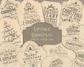 Vintage Weihnachten, Tags, Weihnachtliche Etiketten, Tag Flip, Junk Journal, Ephemera, digital, sofort download, Shabby Weihnachten, Papiere, Printable