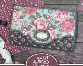 Dark Shabby Rose Clutch Folio | Printable Rose Ephemera | Rose Junk Journal Folio Digital Download | sweetvintageprints