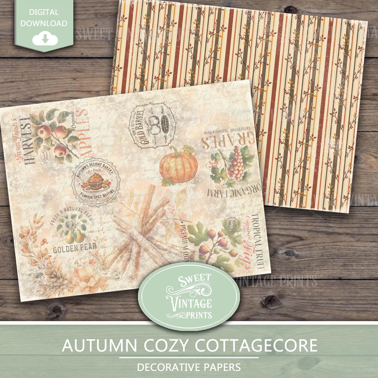 Autumn Junk Journal Papers | Cottagecore Digital Paper Pack | Fall ...