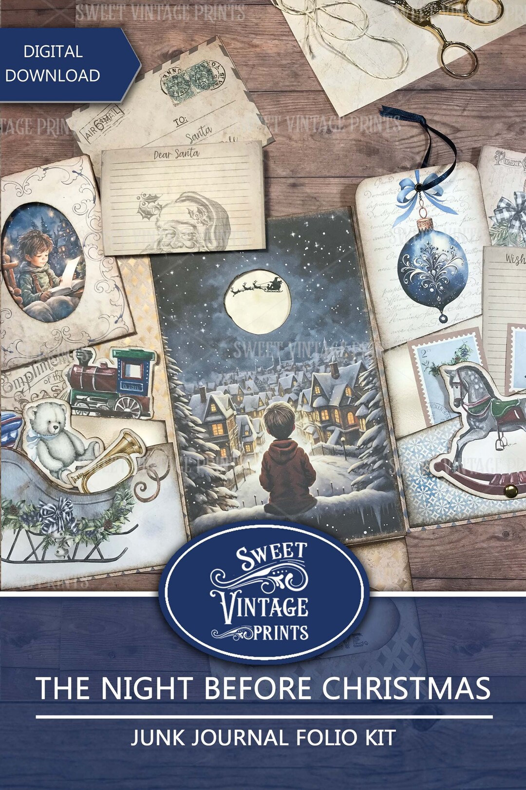 Christmas Junk Journal Folio Kit, Night Before Christmas Printable ...