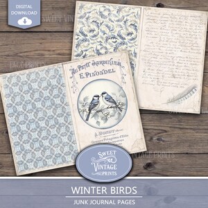 Winter Birds Junk Journal Pages | Blue Winter Printables | Vintage ...