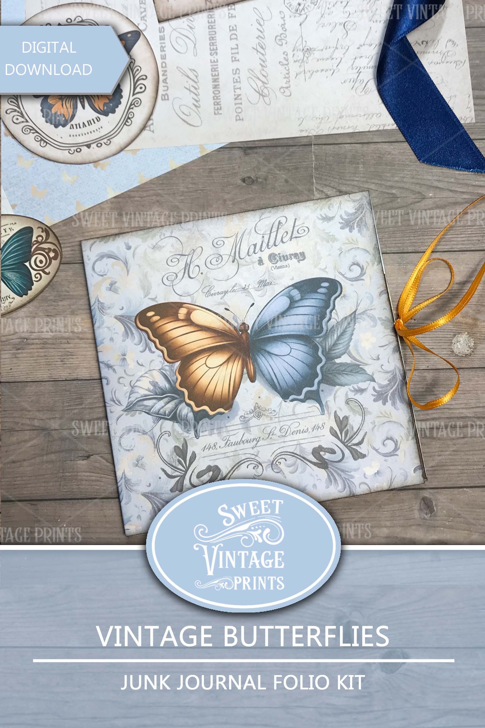 Butterfly Junk Journal Folio Kit | Vintage Printable Folder ...