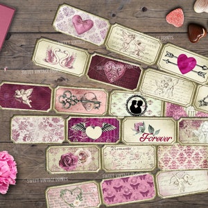 Printable Valentine Tickets | Pink Valentine Junk Journal | Vintage Valentine Ephemera | Cupid Digital Download | Sweetvintageprints | svl