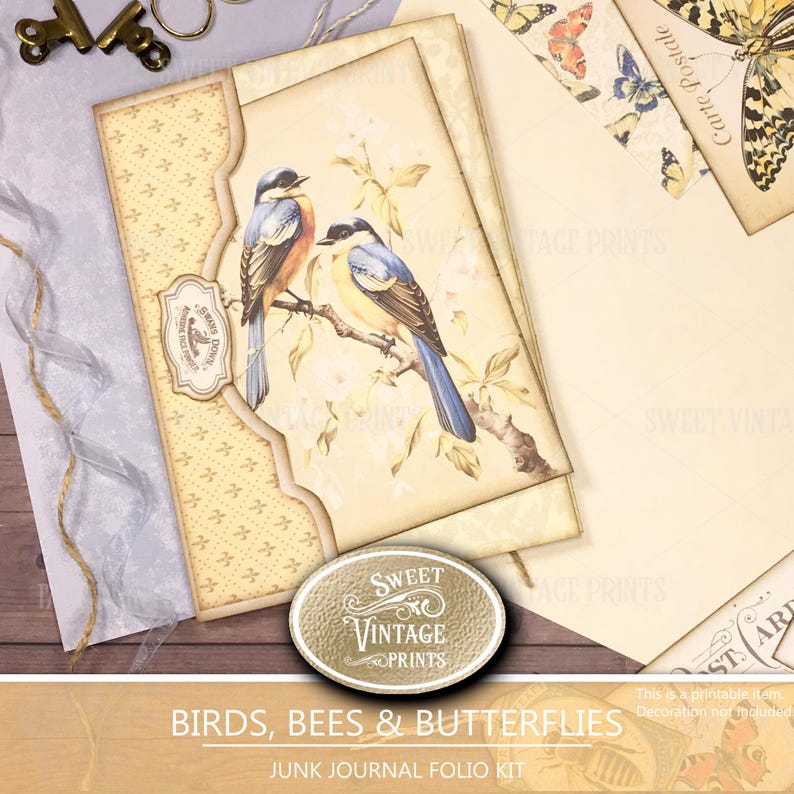 Birds, Bees & Butterflies Printable Folio Kit | Spring Junk Journal ...