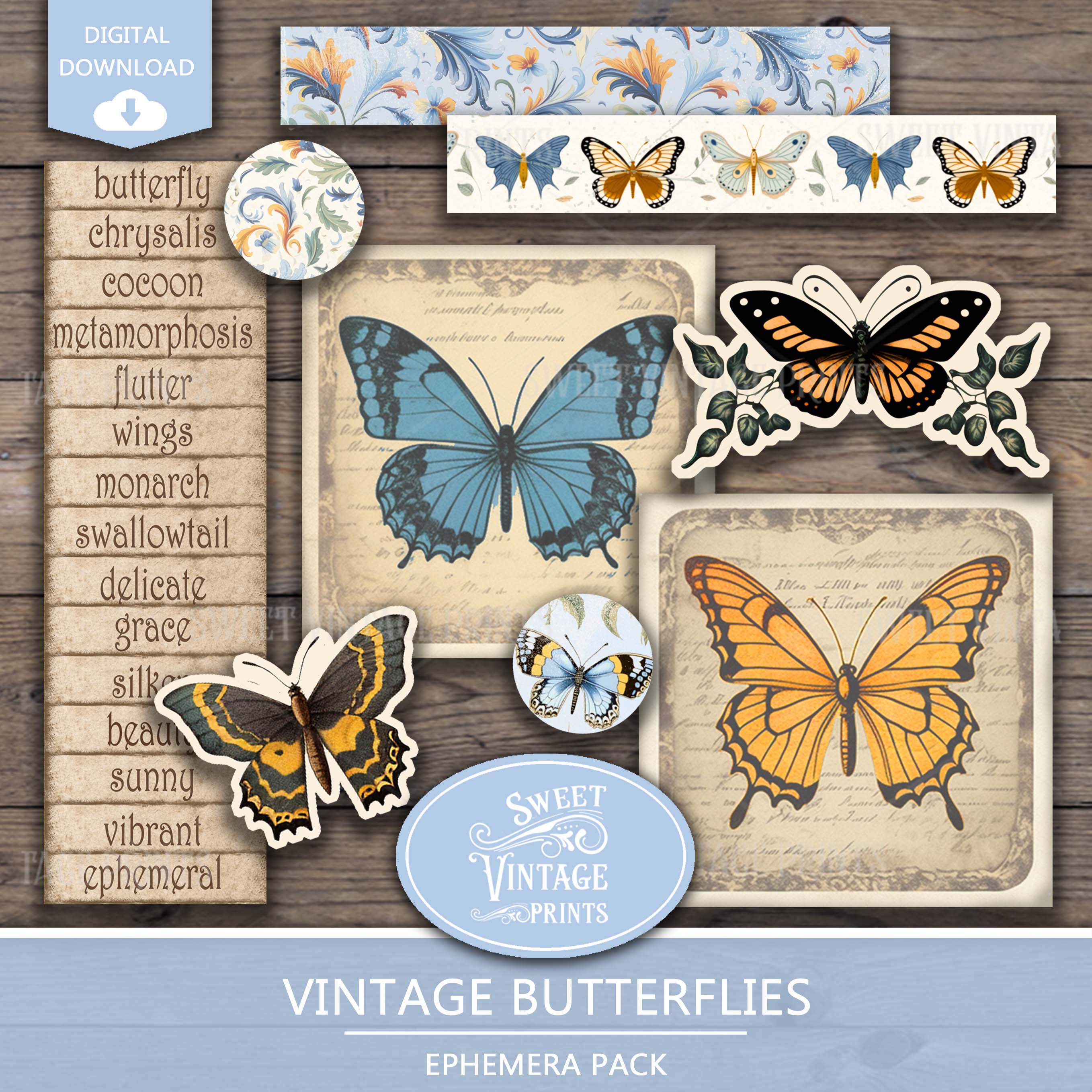 Butterfly Junk Journal Ephemera | Vintage Printable Tags Labels ...