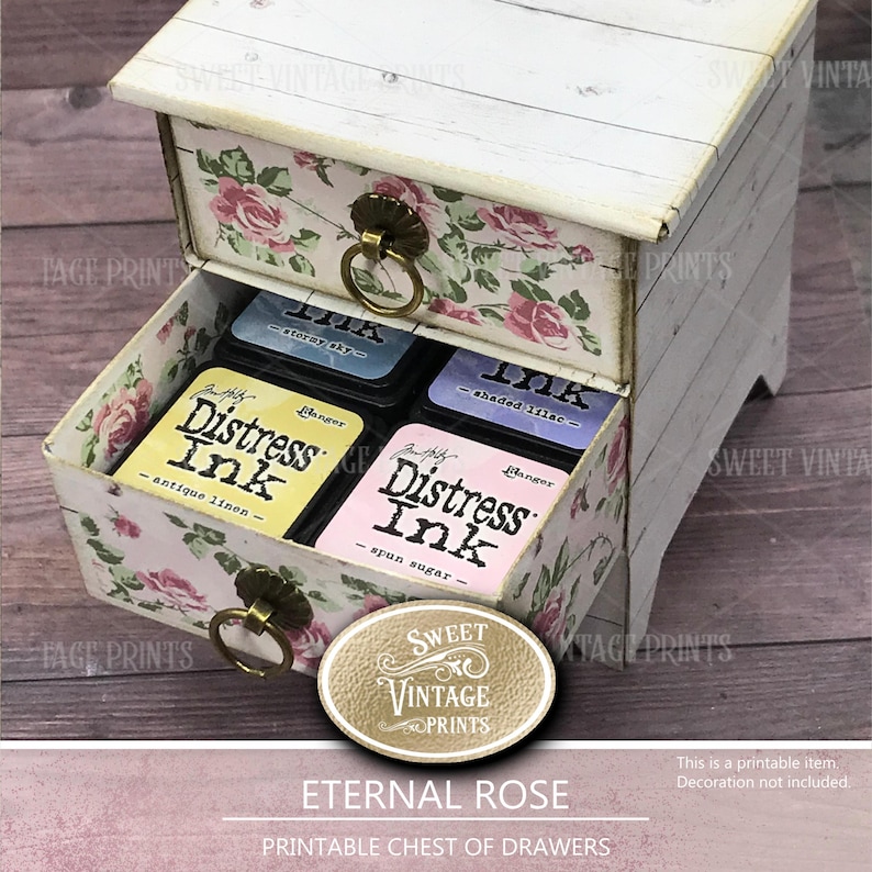Shabby Rose Printable Chest of Drawers | Mini Dresser Digital Download ...