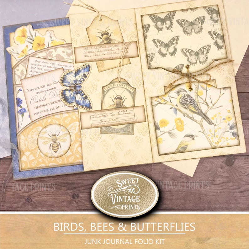 Birds, Bees & Butterflies Printable Folio Kit | Spring Junk Journal ...