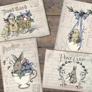 Cartoline di Pasqua, Pasqua vintage, Diario spazzatura di Pasqua, Effimera pasquale, Lepre, Cartolina di coniglio dolce, digitale, download istantaneo, stampabile,