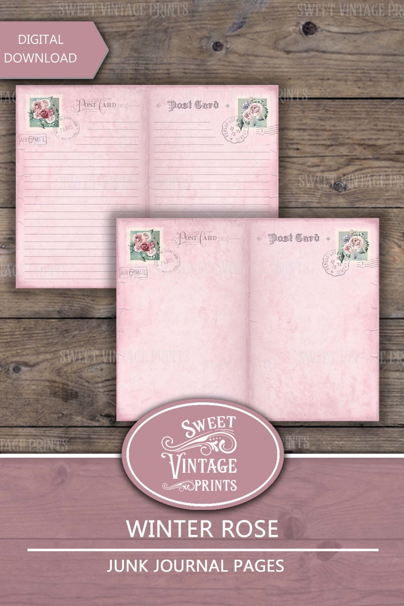 Winter Rose, Junk Journal Pages, Christmas Roses, Pink Christmas, Vintage, Winter Journal, Ephemera, Journal Papers, Download, printable image 6