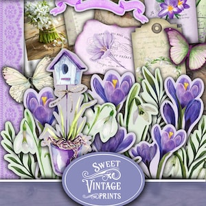 Waiting for Spring Ephemera Pack, Spring Junk Journal, Crocus Snowdrops printable Ephemera, Sweetvintageprints, wfs