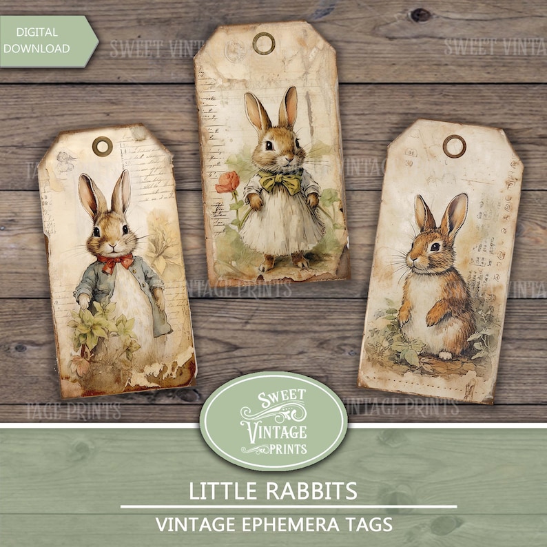 Vintage Rabbits Ephemera Tags | Printable Easter Gift Tags | Vintage ...
