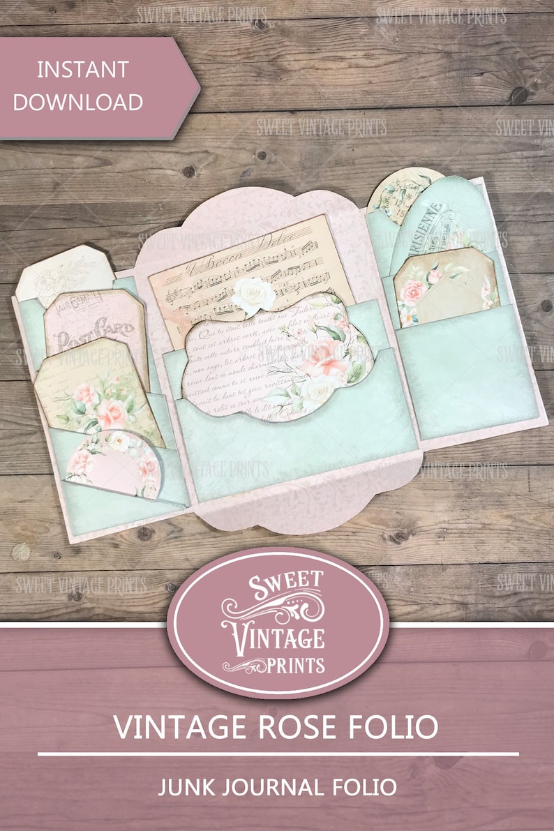 Vintage Rose Folio, Shabby Rose Folder, Loaded Envelope Roses, Pink ...