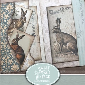 Junk Journal Folio Kit Hare Vintage Easter Printable Folder Rabbits Ephemera Digital Download Sweetvintageprints hre 画像 6