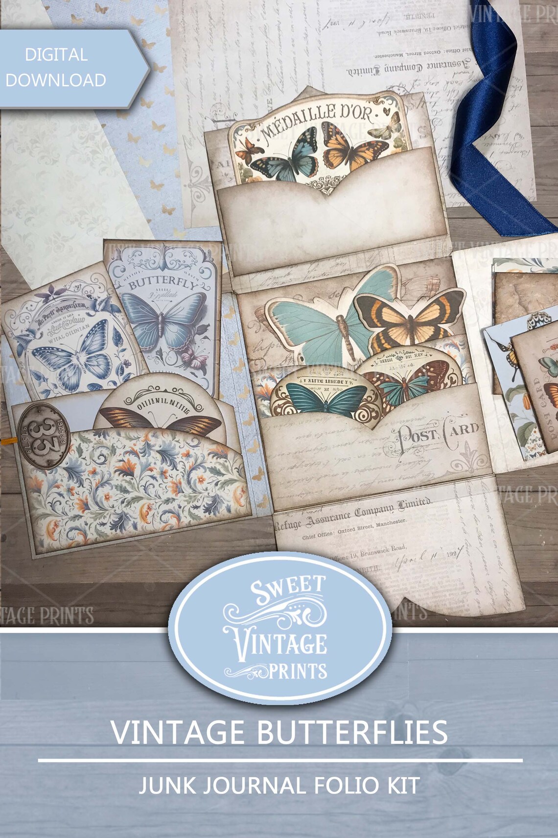 Butterfly Junk Journal Folio Kit | Vintage Printable Folder ...