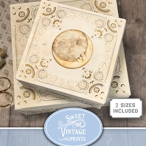Caja Celestial Vintage, Luna, Juego de 2 tamaños, imprimible, Diario Basura, Efímera, Caja de Diario, Kit de Diario, Caja Luna, descarga digital, clm