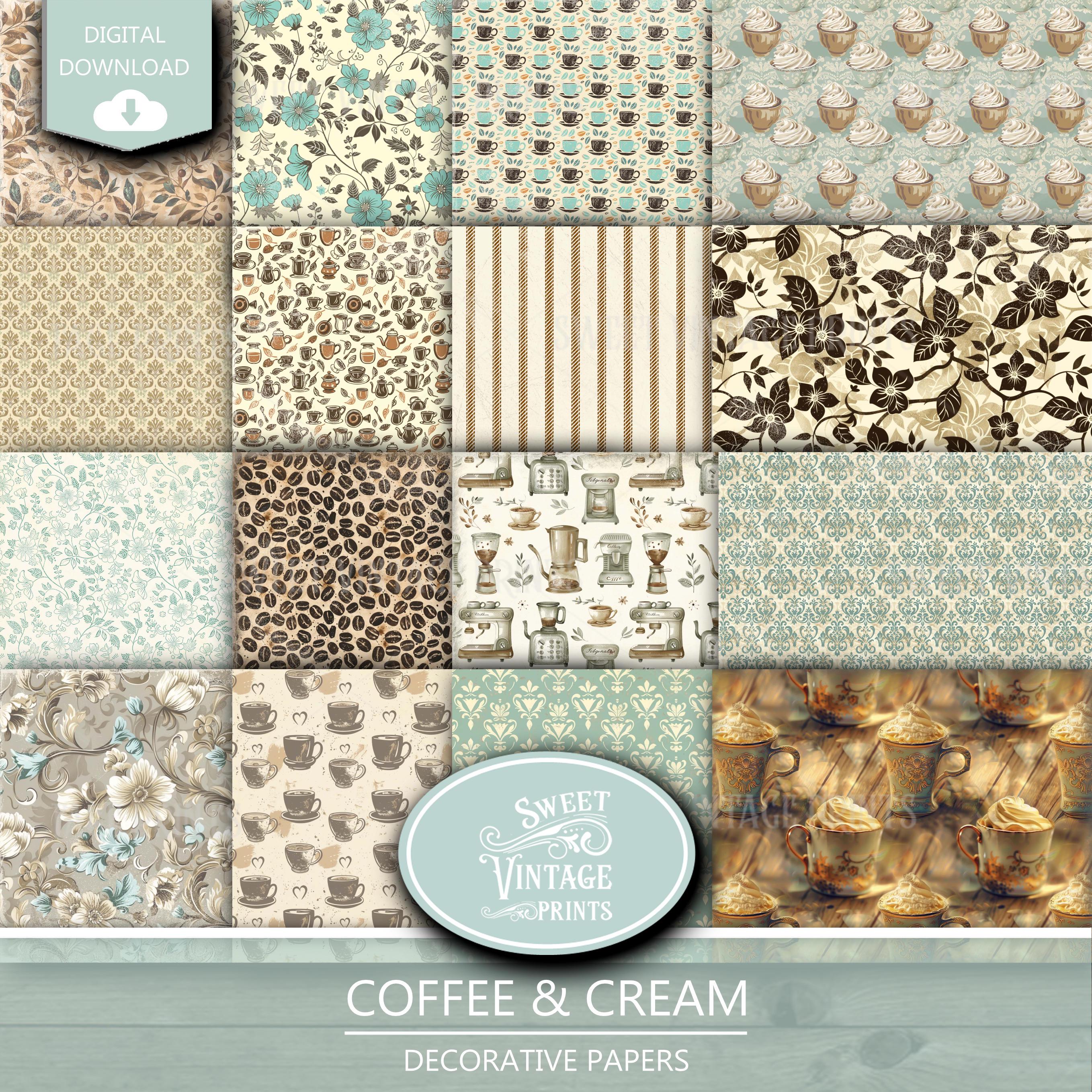 Coffee & Cream Junk Journal Papers | Neutral Digital Paper Pack | Cafe ...