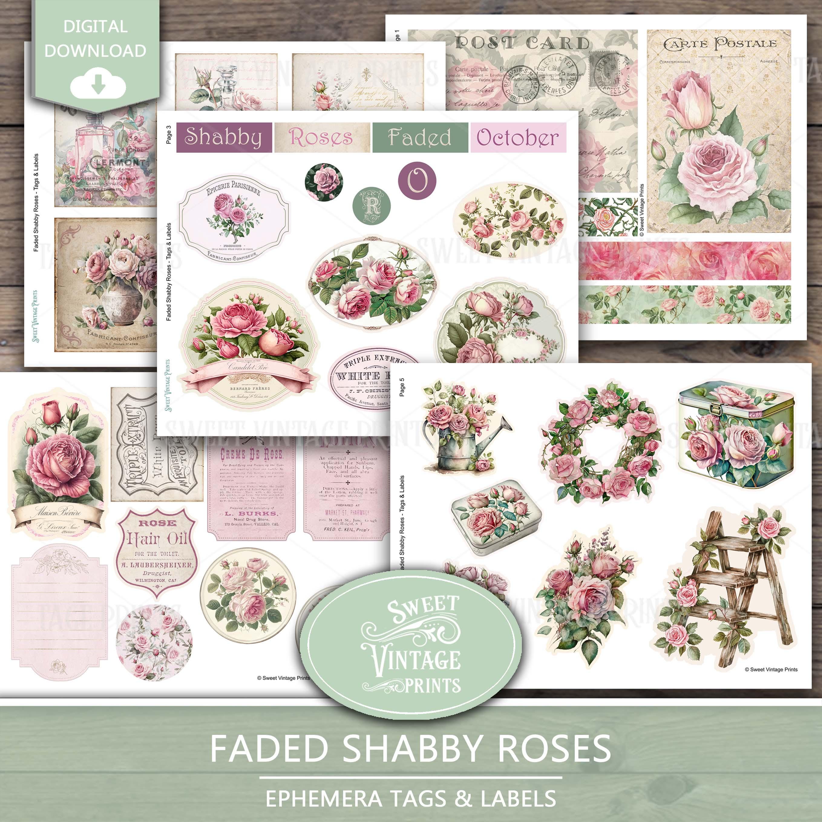 Shabby Rose Junk Journal Ephemera | Pink Flowers Printable Tags ...