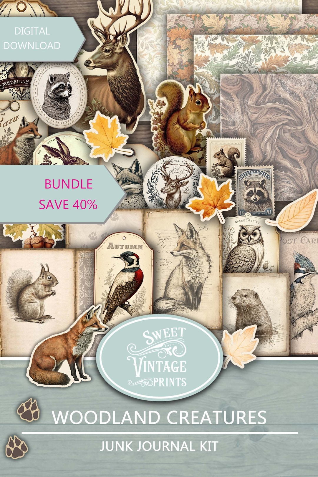 Junk Journal Kit Woodland Creatures, Junk Journal BUNDLE, Autumn Forest ...
