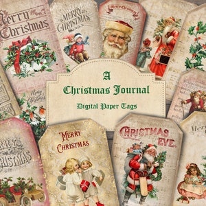 Etichette di Natale vintage, un diario di Natale, vecchio Natale, etichette, tag flip, diario spazzatura, effimere, digitale, trasandato, scaricabile, stampabile