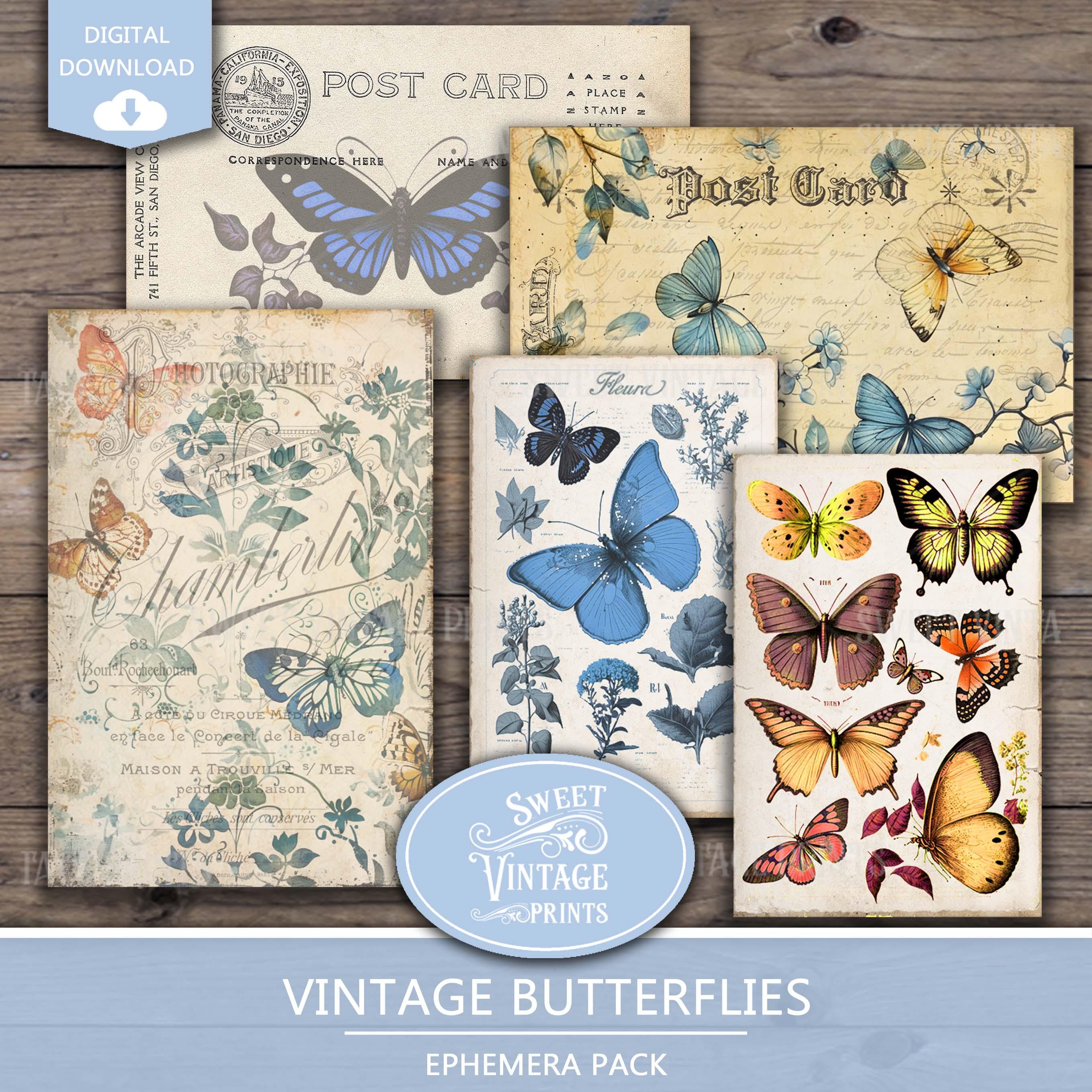 Butterfly Junk Journal Ephemera | Vintage Printable Tags Labels ...