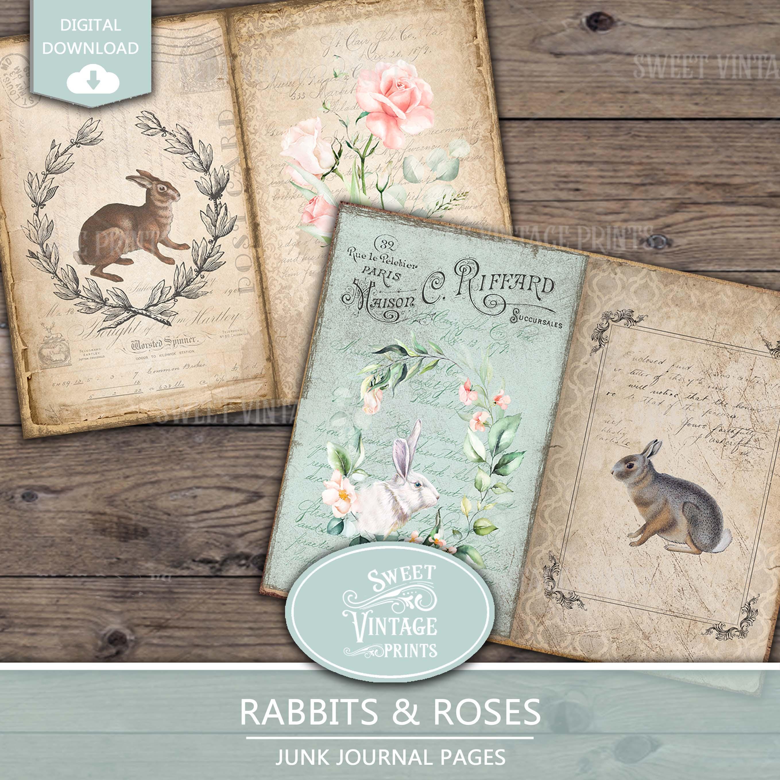 Rabbits & Roses Junk Journal Pages | French Hare Printable Papers ...
