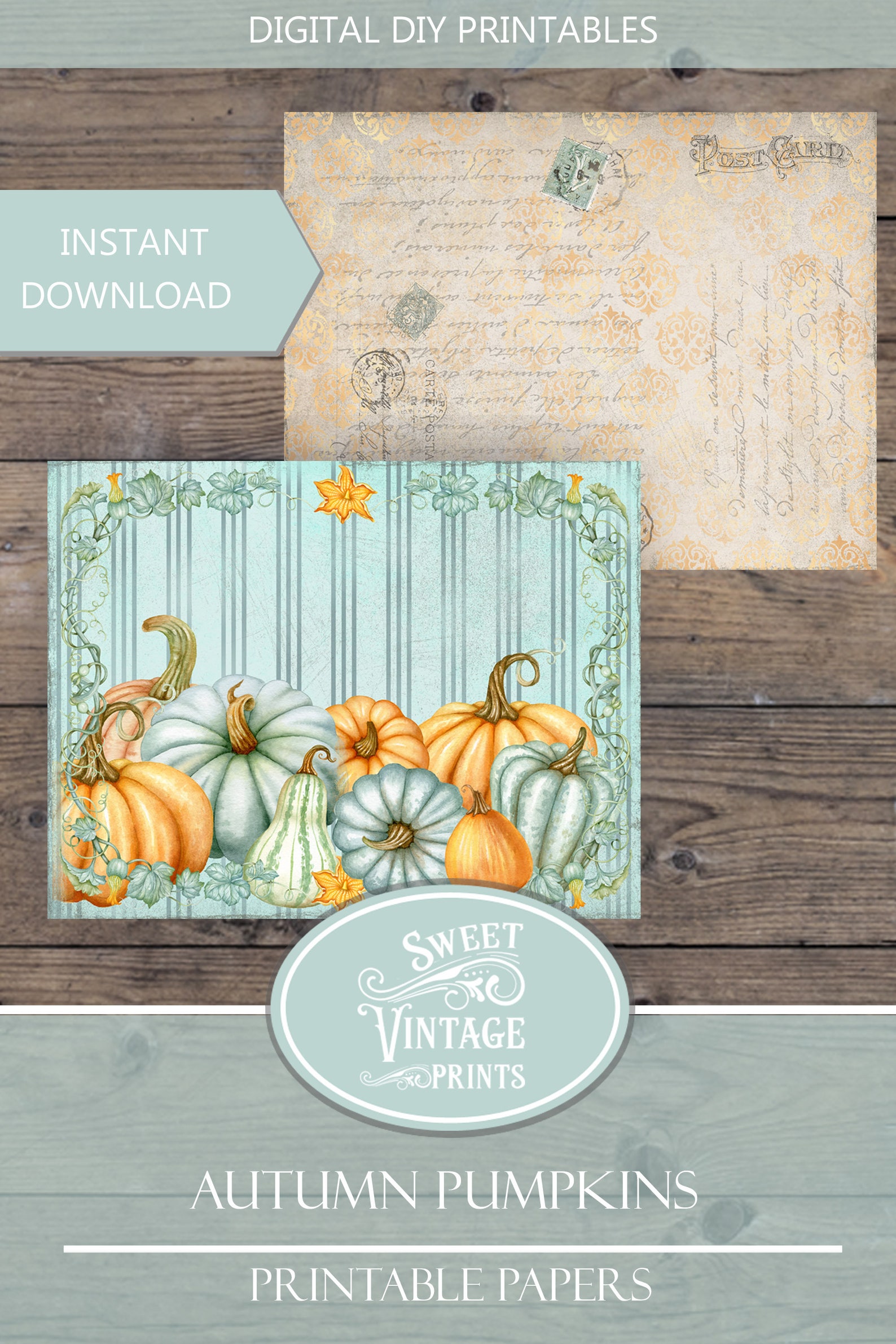 Autumn Pumpkins Digital Paper Pack, Autumn Junk Journal Papers, Pumpkin ...