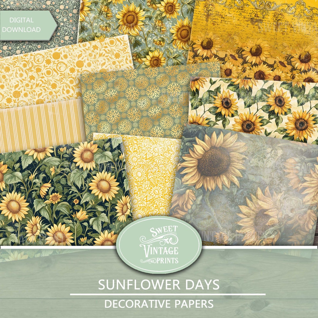 Sunflower Junk Journal Papers | Yellow Floral Digital Paper Pack ...
