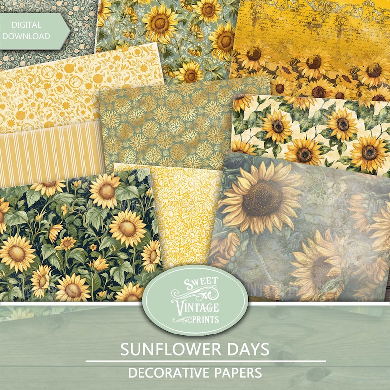 Sunflower Junk Journal Papers | Yellow Floral Digital Paper Pack ...