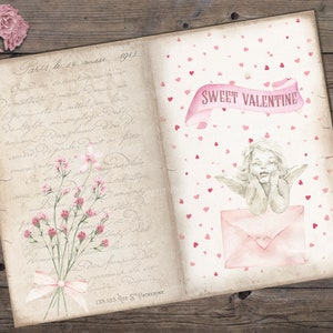 Sweet Valentine, Junk Journal Seiten, Valentinstag, Pink Valentine, Vintage, Valentine Journal, Ephemera, Journal Papers, Instant Download