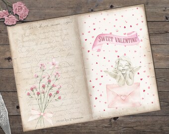 Sweet Valentine, Junk Journal Seiten, Valentinstag, Pink Valentine, Vintage, Valentine Journal, Ephemera, Journal Papers, Instant Download