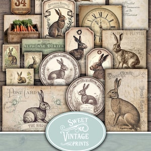 Junk Journal Folio Kit Hare Vintage Easter Printable Folder Rabbits Ephemera Digital Download Sweetvintageprints hre 画像 8