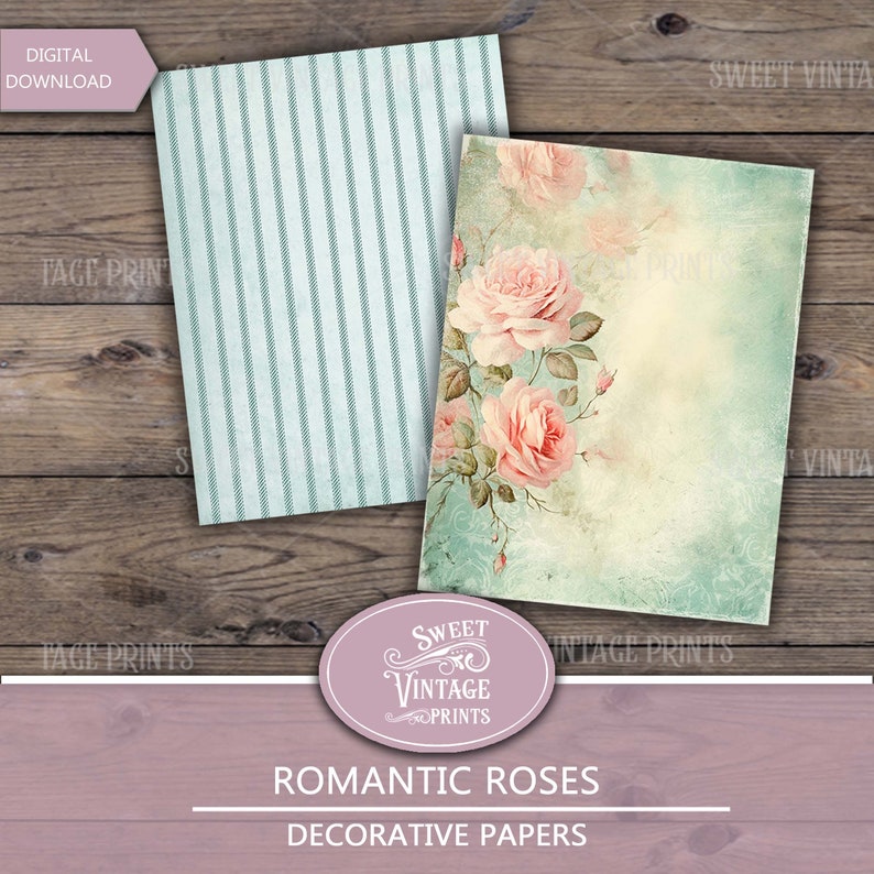 Shabby Rose Digital Paper Pack, Romantic Roses Printable Paper, Rose ...