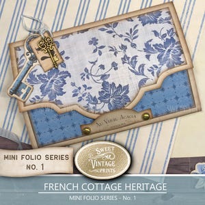 Fransk stuga skräpjournal Folio Kit | Mini Folio Serie Nr 1 | Utskrivbar Vintage-mapp | Digital nedladdning | Sweetvintageprints fch