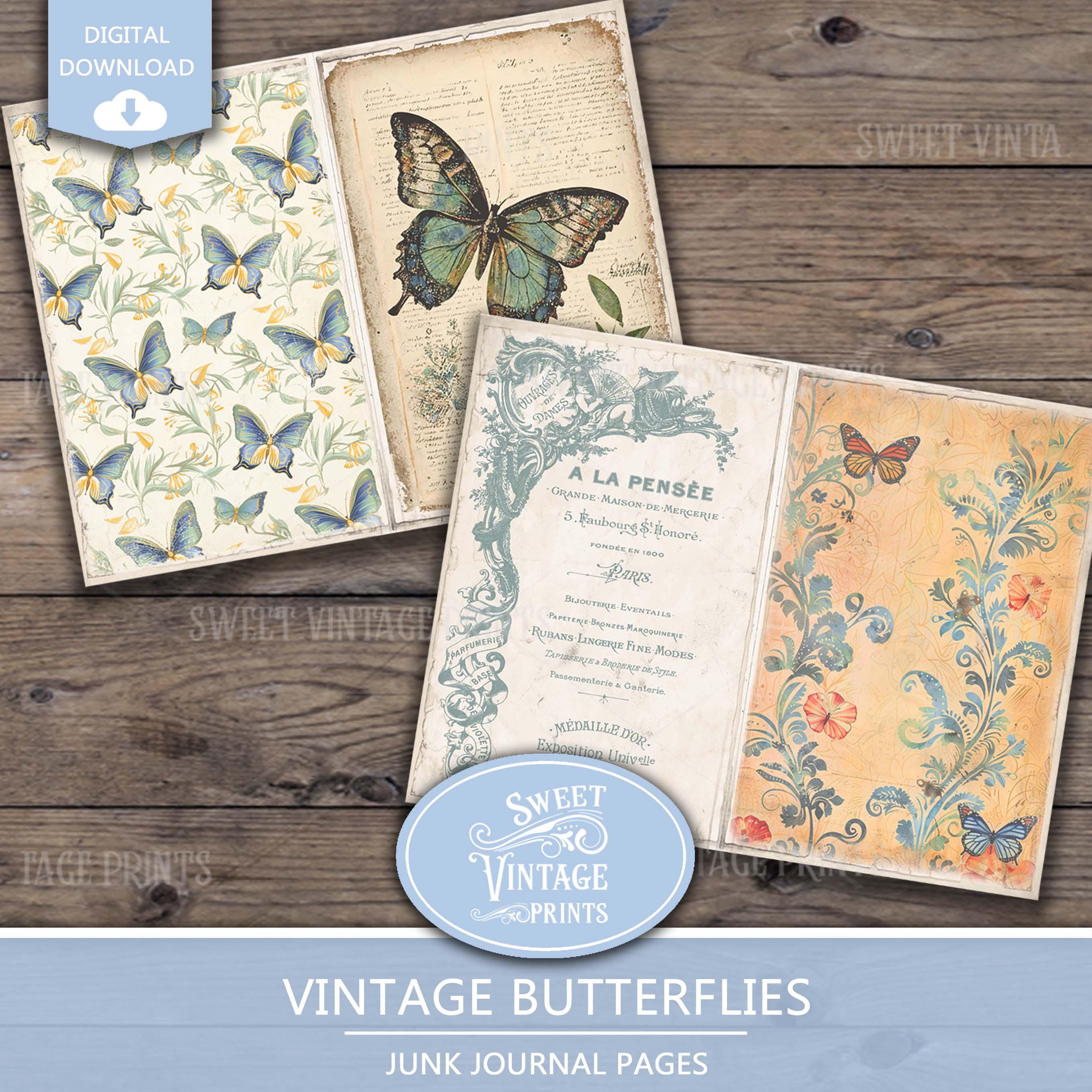 Butterfly Junk Journal Pages | Butterflies Digital Paper Pack | Spring ...